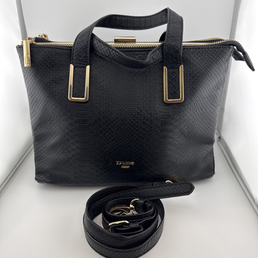 Dune London Snap & 2 Zipper Compartment Handbag Black 11"x8.5x5 Great Condition